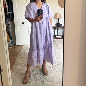 &merci brand Lilac/light lavender purple babydoll Midi Dress with Pockets size S